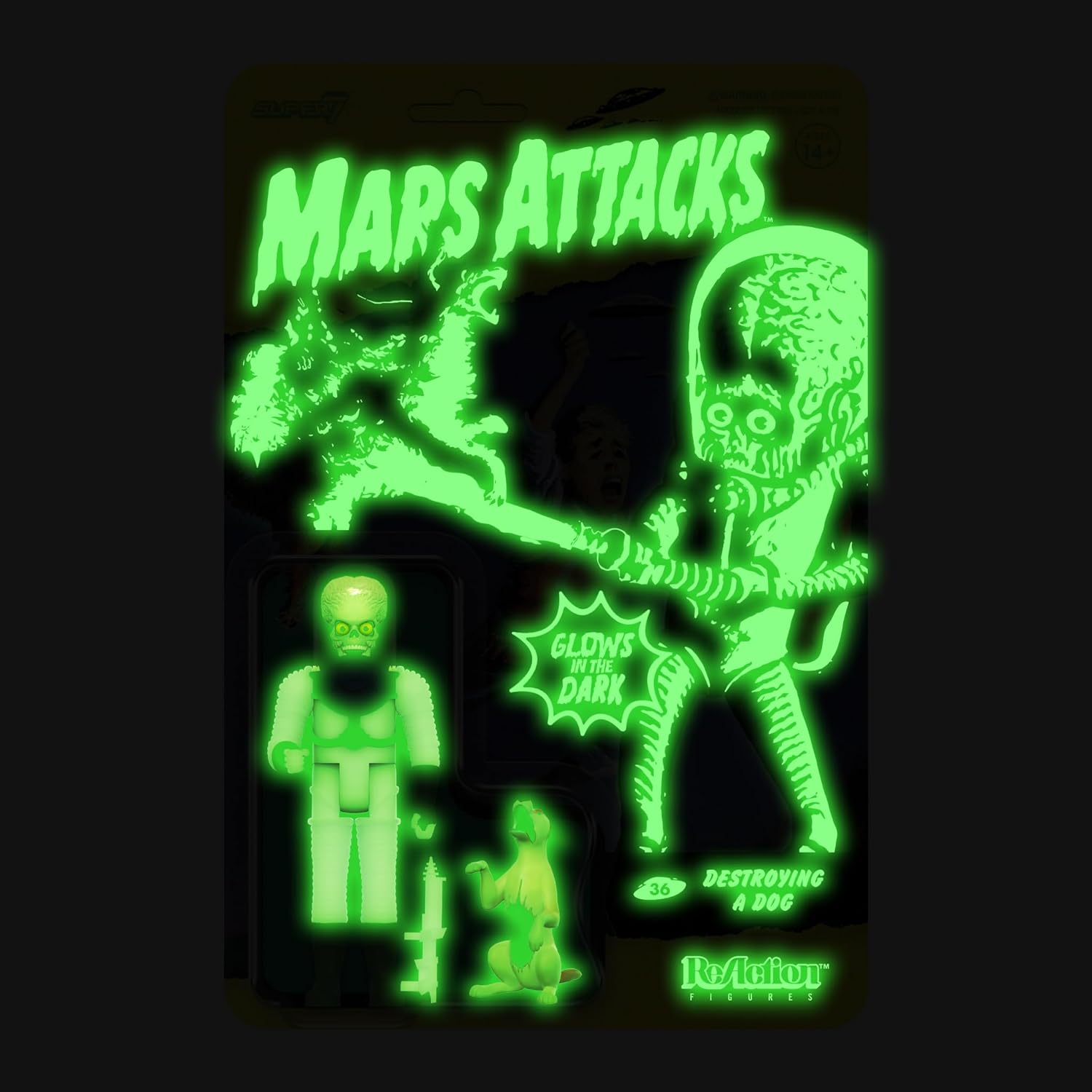 SUPER7 - Mars Attacks Destroying a Dog Glow Reaction Figure 3.75 inch Modern 3.75 inch scale