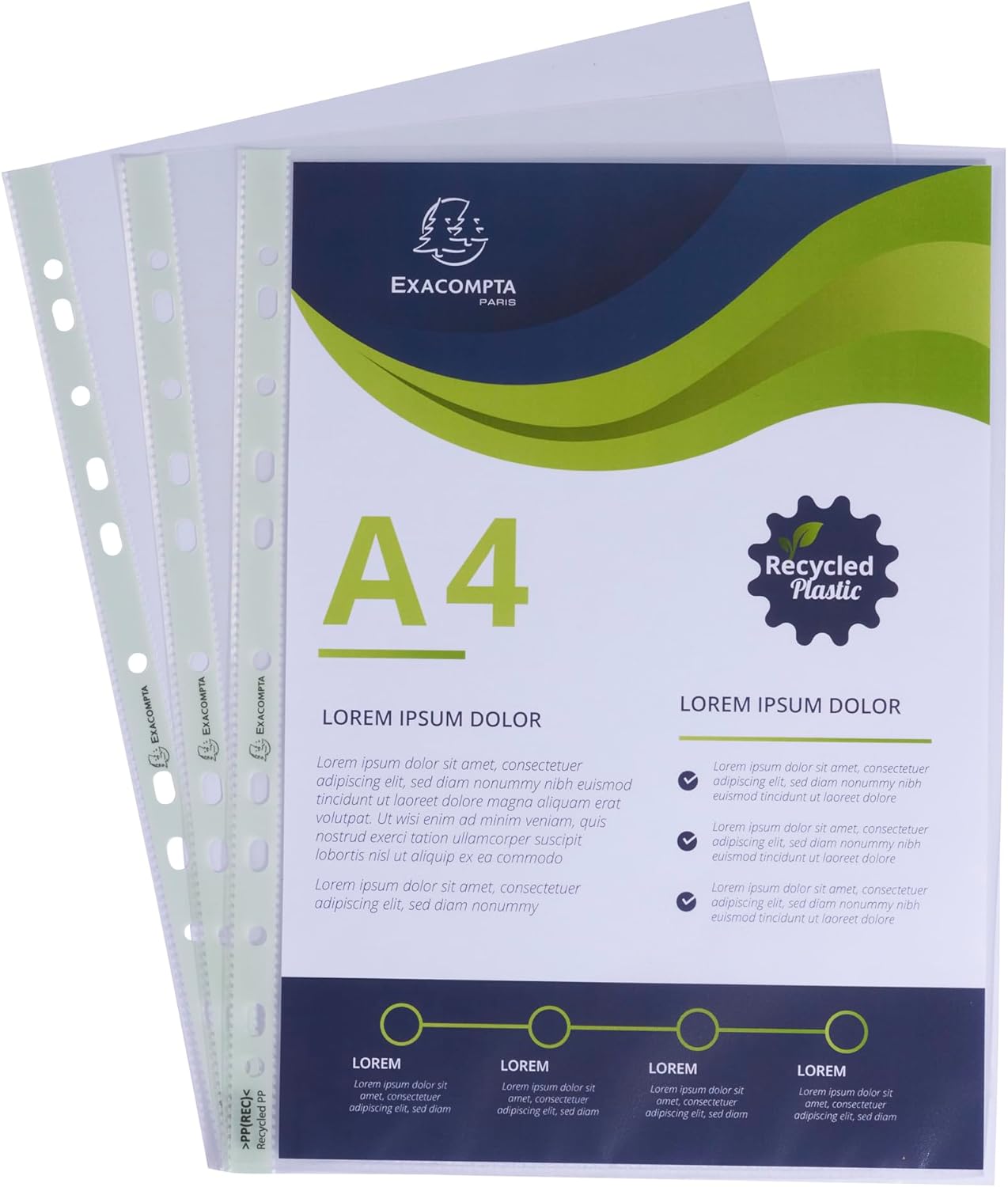 Exacompta - Ref 5320E - Box of 100 Forever Punched Pockets - Made of Recycled Grained Polypropylene - Thickness 6/100th - Dimensions: 23 x 30.5 cm - Format to File A4 - Crystal Colour
