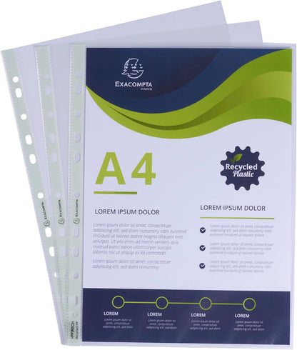 Exacompta - Ref 5320E - Box of 100 Forever Punched Pockets - Made of Recycled Grained Polypropylene - Thickness 6/100th - Dimensions: 23 x 30.5 cm - Format to File A4 - Crystal Colour
