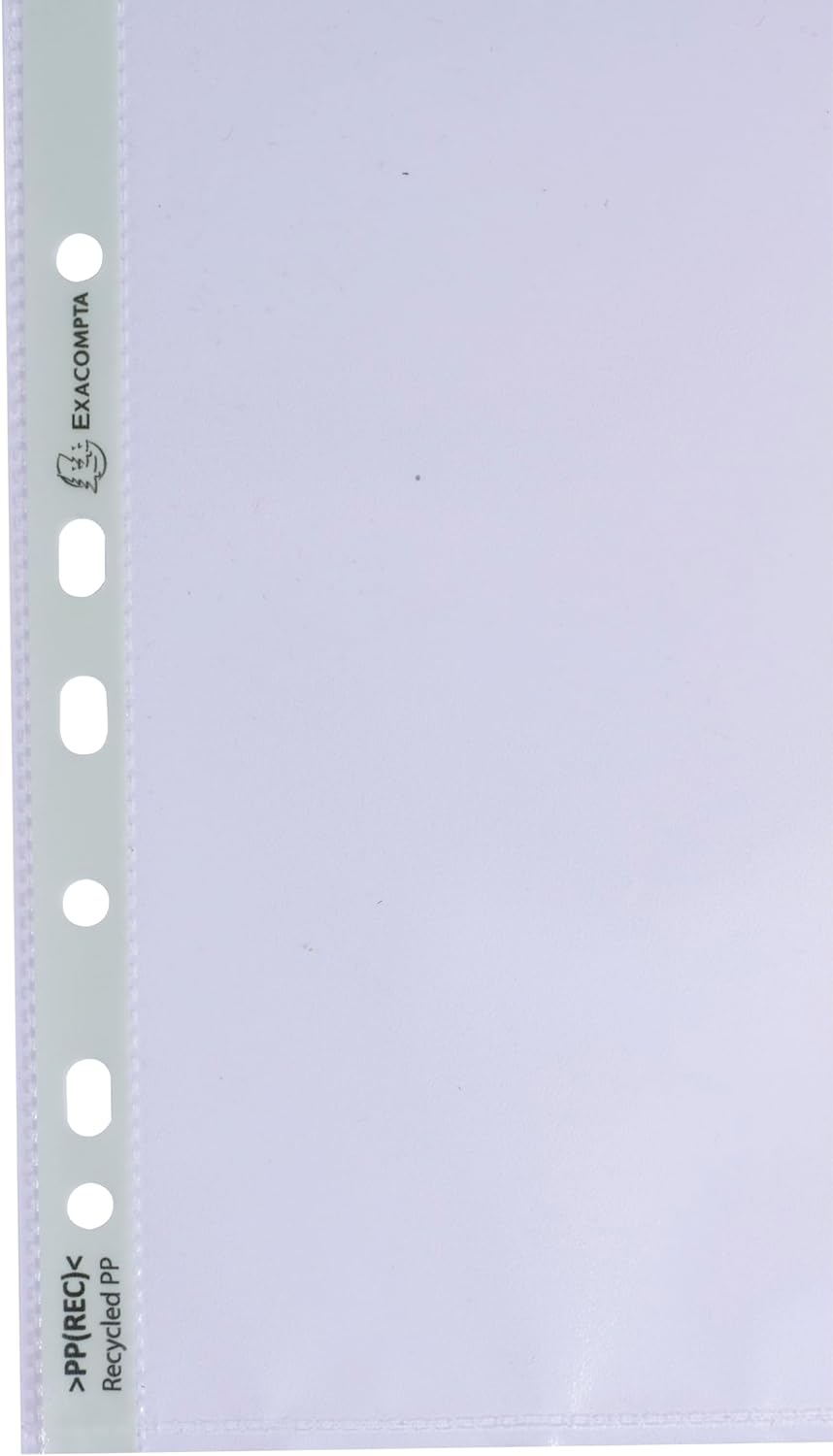 Exacompta - Ref 5320E - Box of 100 Forever Punched Pockets - Made of Recycled Grained Polypropylene - Thickness 6/100th - Dimensions: 23 x 30.5 cm - Format to File A4 - Crystal Colour