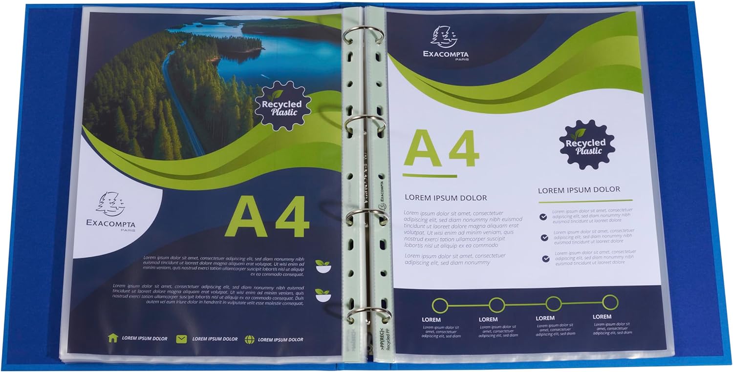 Exacompta - Ref 5320E - Box of 100 Forever Punched Pockets - Made of Recycled Grained Polypropylene - Thickness 6/100th - Dimensions: 23 x 30.5 cm - Format to File A4 - Crystal Colour