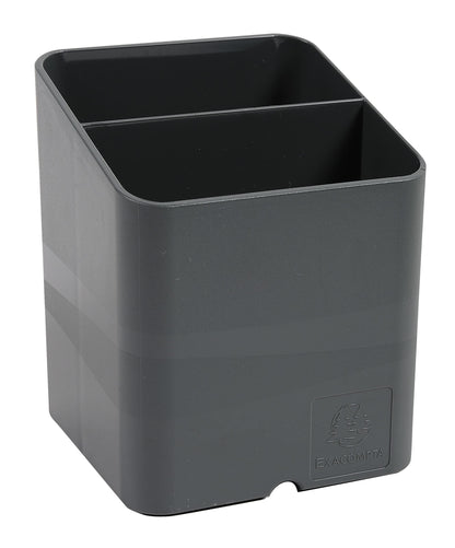 Exacompta - Ref 67707D - Pen Pot PEN-CUBE - 74 x 74 x 93mm in Size, 2 Compartments for Organising Pens & Pencils, Groove Underneath to Feed Cables - Office