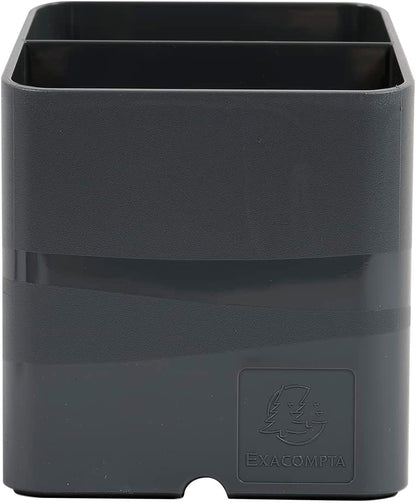 Exacompta - Ref 67707D - Pen Pot PEN-CUBE - 74 x 74 x 93mm in Size, 2 Compartments for Organising Pens & Pencils, Groove Underneath to Feed Cables - Office