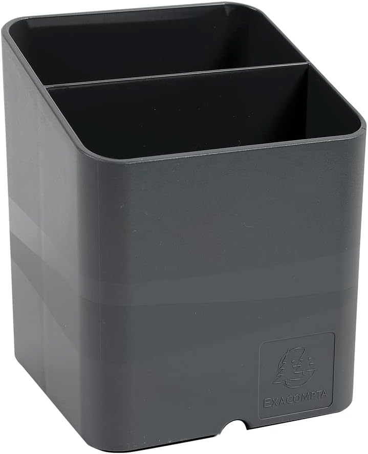 Exacompta - Ref 67707D - Pen Pot PEN-CUBE - 74 x 74 x 93mm in Size, 2 Compartments for Organising Pens & Pencils, Groove Underneath to Feed Cables - Office