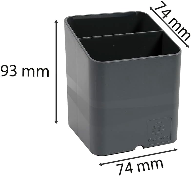 Exacompta - Ref 67707D - Pen Pot PEN-CUBE - 74 x 74 x 93mm in Size, 2 Compartments for Organising Pens & Pencils, Groove Underneath to Feed Cables - Office