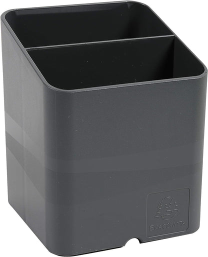 Exacompta - Ref 67707D - Pen Pot PEN-CUBE - 74 x 74 x 93mm in Size, 2 Compartments for Organising Pens & Pencils, Groove Underneath to Feed Cables - Office