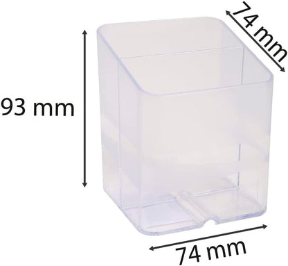 Exacompta - Ref 67723D - Pen Pot PEN-CUBE - 74 x 74 x 93mm in Size, 2 Compartments for Organising Pens & Pencils, Groove Underneath to Feed Cables - Office