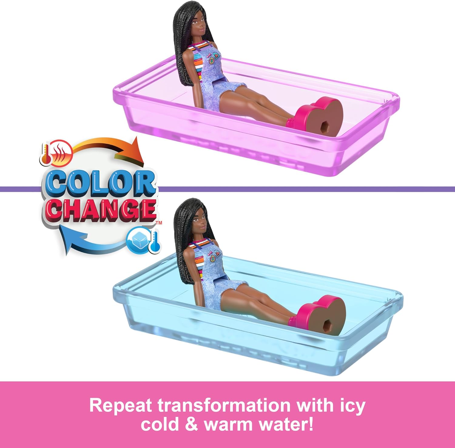 Barbie Mini Barbieland Caravana para mini figuras con muñeca Brooklyn pequeña que cambia de color con el agua, juguete +4 años (HYF39