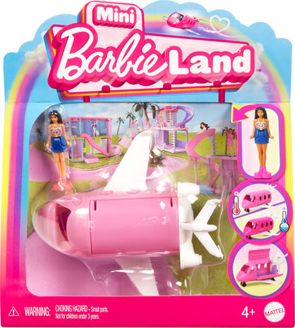 Barbie Mini BarbieLand Doll & Toy Vehicle Set, 1.5-inch Barbie Doll & Dreamplane with Working Doors & Color-Change, HYF40