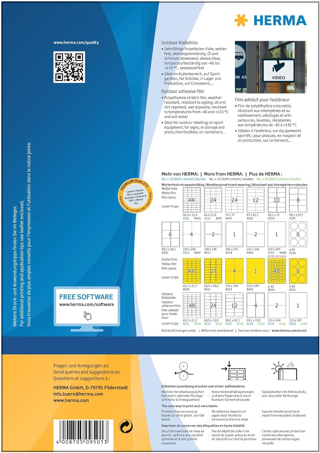 HERMA Stretchable Self Adhesive Weatherproof Foil Labels, 1 Label Per A4 Sheet, 50 Labels For Laser Printers, 210 x 420 mm (9501), White 210 x 297 mm 50 Sheets