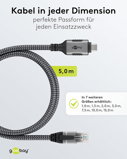 goobay 70752 USB-C to RJ45 Ethernet CAT 6 Cable for Stable Wired Internet Connection with Router/Modem/Network Switch/Replaces USB to RJ45 Adapter / 1 Gbps / 5 Meters 5 metres USB-C to RJ45
