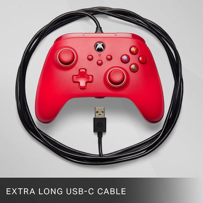 PowerA Wired Controller For Xbox Series X & S, Xbox One, PC, Windows 10 & 11, Dual Rumble Motors, Detachable 10ft USB Cable, 3.5mm Stereo Headset Jack, Official: Red