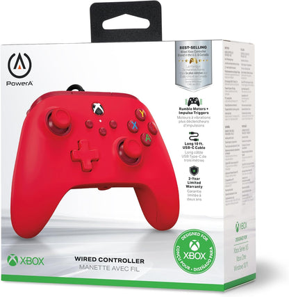 PowerA Wired Controller For Xbox Series X & S, Xbox One, PC, Windows 10 & 11, Dual Rumble Motors, Detachable 10ft USB Cable, 3.5mm Stereo Headset Jack, Official: Red