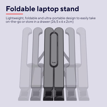 Trust Primo - Supporto portatile per computer portatile, per scrivania, 16", pieghevole, regolabile in altezza a 6 livelli, leggero, ergonomico, per MacBook Air, computer, tablet, casa, ufficio, Dell