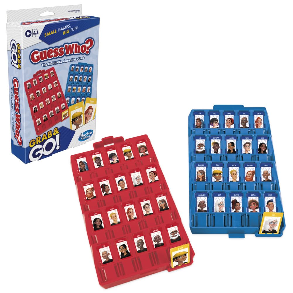 Hasbro Gaming Guess Who? Grab and Go, Jeu de devinettes Original pour Enfants, Jeu Portable à 2 Joueurs, Jeu de Voyage pour Enfants