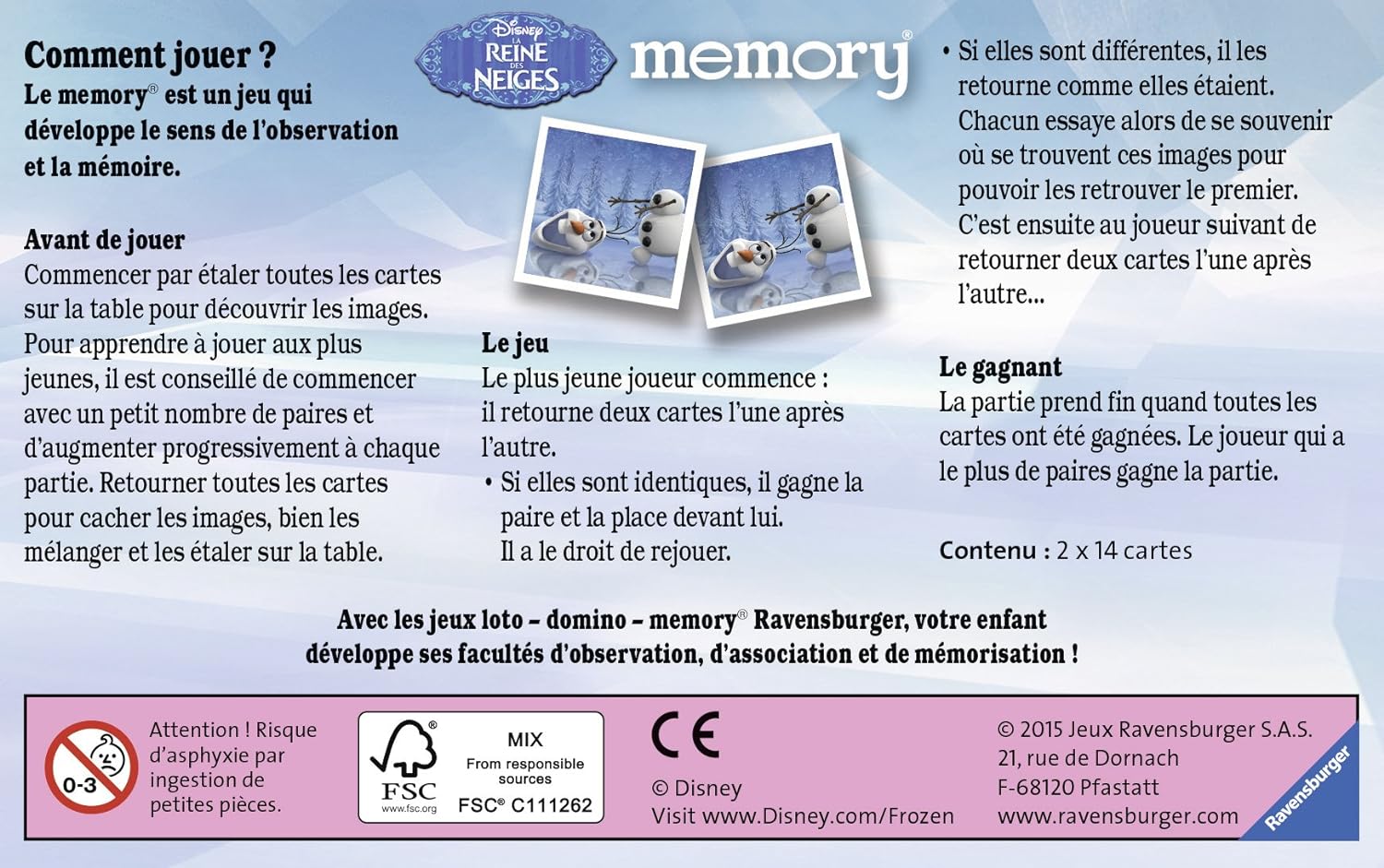Memory La Reine Des Neiges (24025)