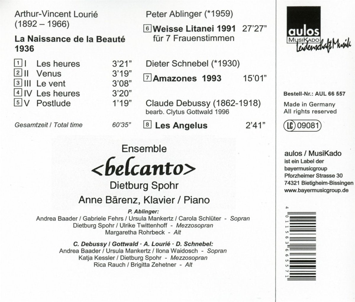 Lourié – Ablinger – Schnebel – Debussy