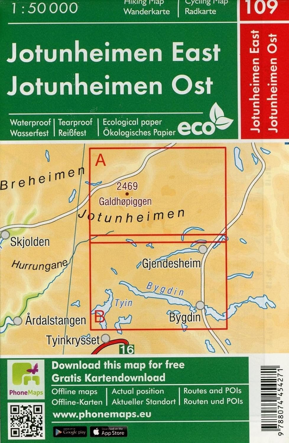 Jotunheimen West, Wander - Radkarte 1 : 50 000 (PhoneMaps Wander - Radkarte Norwegen)