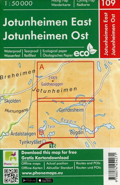 Jotunheimen West, Wander - Radkarte 1 : 50 000 (PhoneMaps Wander - Radkarte Norwegen)