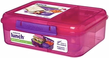 Sistema Bento Box LUNCH | Lunch Box with Yoghurt/Fruit Pot | 1.65 L | BPA-Free | Assorted Colours (Varies by Pack) | 1 Count