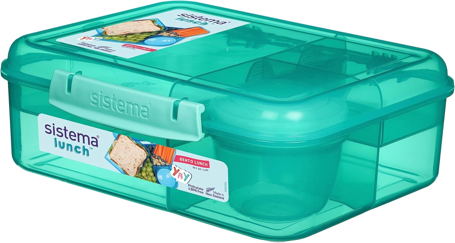 Sistema Bento Box LUNCH | Lunch Box with Yoghurt/Fruit Pot | 1.65 L | BPA-Free | Assorted Colours (Varies by Pack) | 1 Count