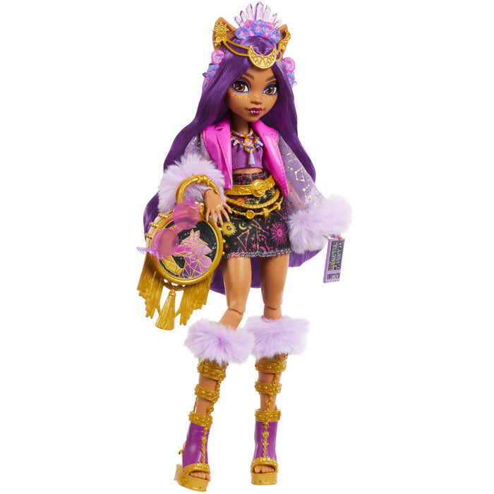 Monster High Clawdeen Wolf-Puppe mit glamourösem Festival-Outfit und Festival-Zubehör wie Snacks, Bandposter, Statement-Tasche und mehr, HXH80