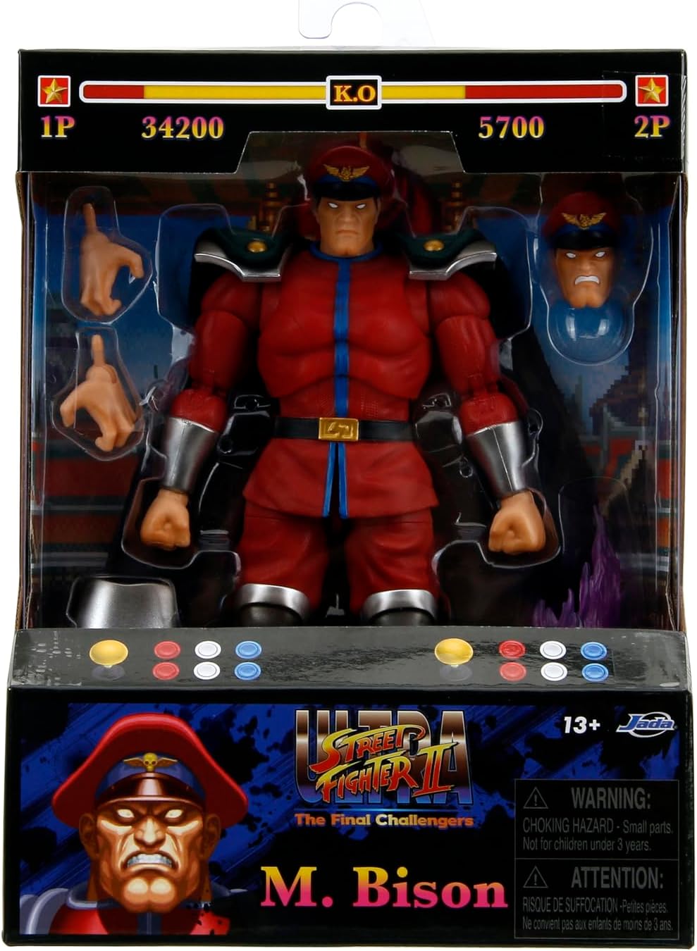 Jada - Street Fighter 2- Articulated figure of M. Bison 15 cm, Collectable, with Interchangeable Hands and Head, Accessories, 20 Articulated Points, Ages 13 (253252030