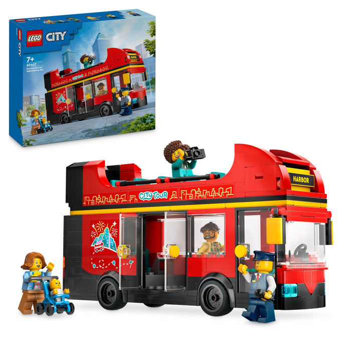 LEGO City Red Double-Decker Sightseeing Bus Toy, Red Vehicle for 7 Plus Year Old Boys & Girls, Creative Set with 5 Minifigures Including a Baby and Buggy, Birthday Gift Idea 60407