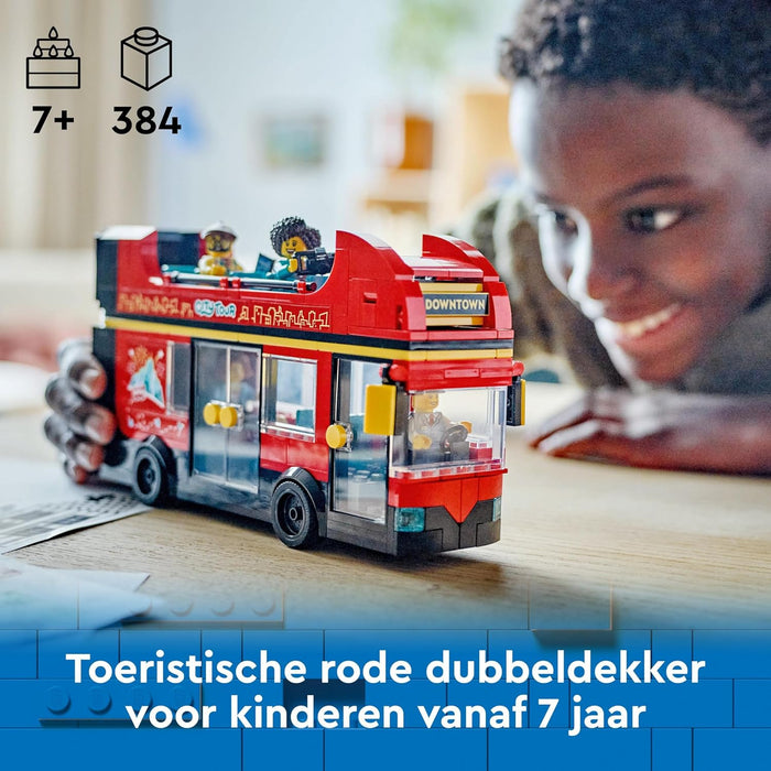 LEGO City Red Double-Decker Sightseeing Bus Toy, Red Vehicle for 7 Plus Year Old Boys & Girls, Creative Set with 5 Minifigures Including a Baby and Buggy, Birthday Gift Idea 60407