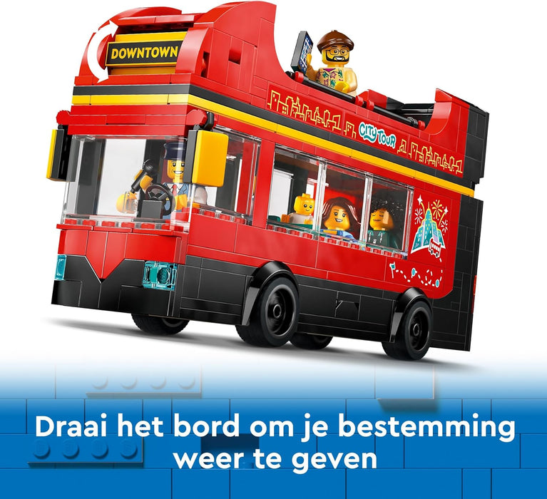 LEGO City Red Double-Decker Sightseeing Bus Toy, Red Vehicle for 7 Plus Year Old Boys & Girls, Creative Set with 5 Minifigures Including a Baby and Buggy, Birthday Gift Idea 60407
