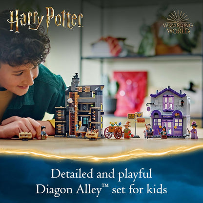 LEGO Harry Potter Olivander e Madama McClan: Abiti per Tutte le Occasioni, 2 Modelli di Negozi Giocattolo da Costruire con 6 Minifigure, Giochi Creativi per Bambini da 8 Anni da Collezione 76439