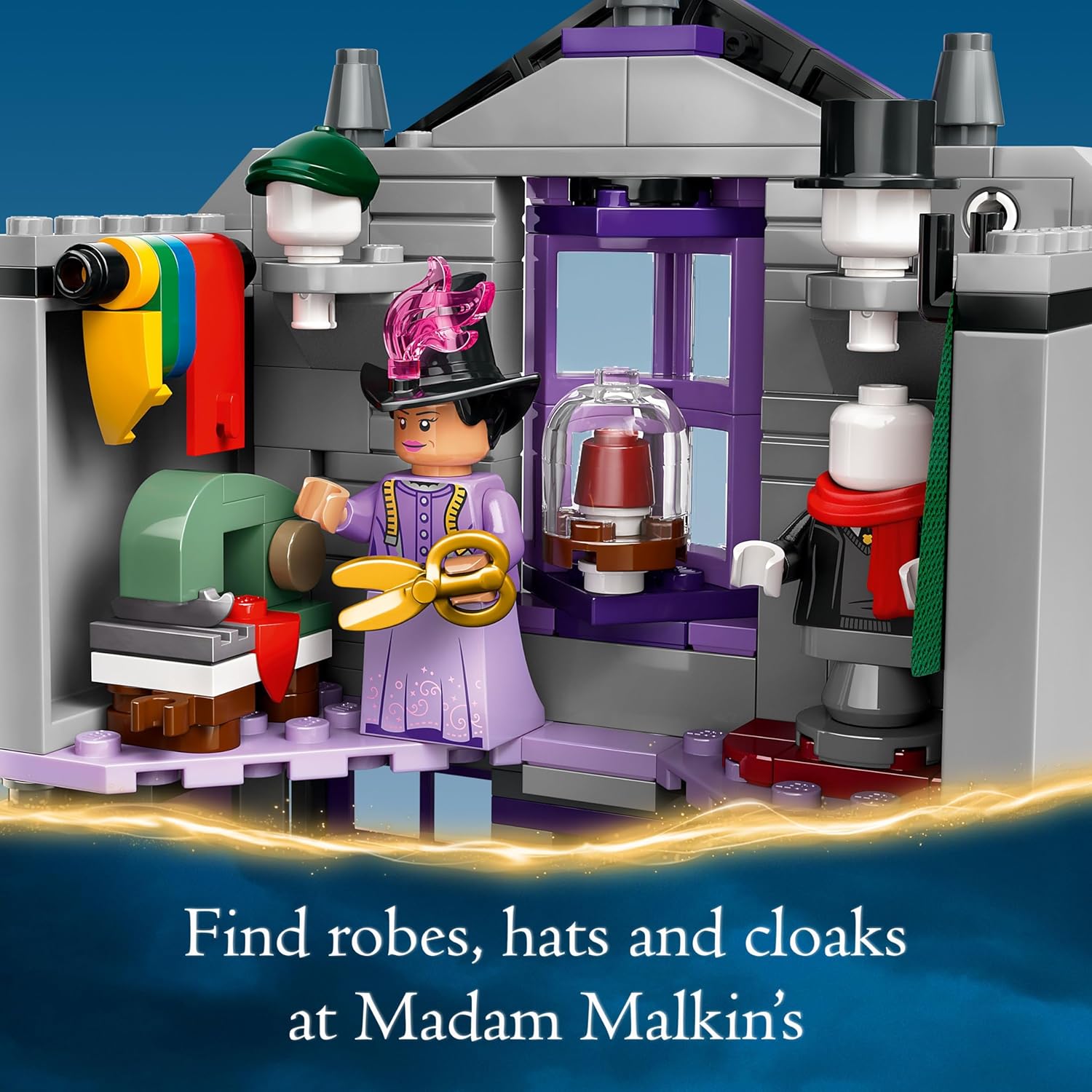 LEGO Harry Potter Olivander e Madama McClan: Abiti per Tutte le Occasioni, 2 Modelli di Negozi Giocattolo da Costruire con 6 Minifigure, Giochi Creativi per Bambini da 8 Anni da Collezione 76439
