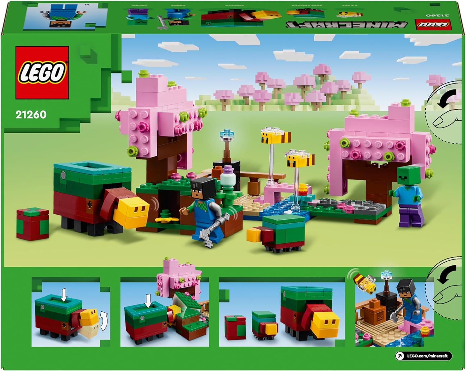LEGO Minecraft The Cherry Blossom Garden Toy for 8 Plus Year Old Boys & Girls, with a Sunny Character Figure, Sniffer, Zombie and Bees, Hands-on Video-Game Set, Gamer Gift for Kids 21260