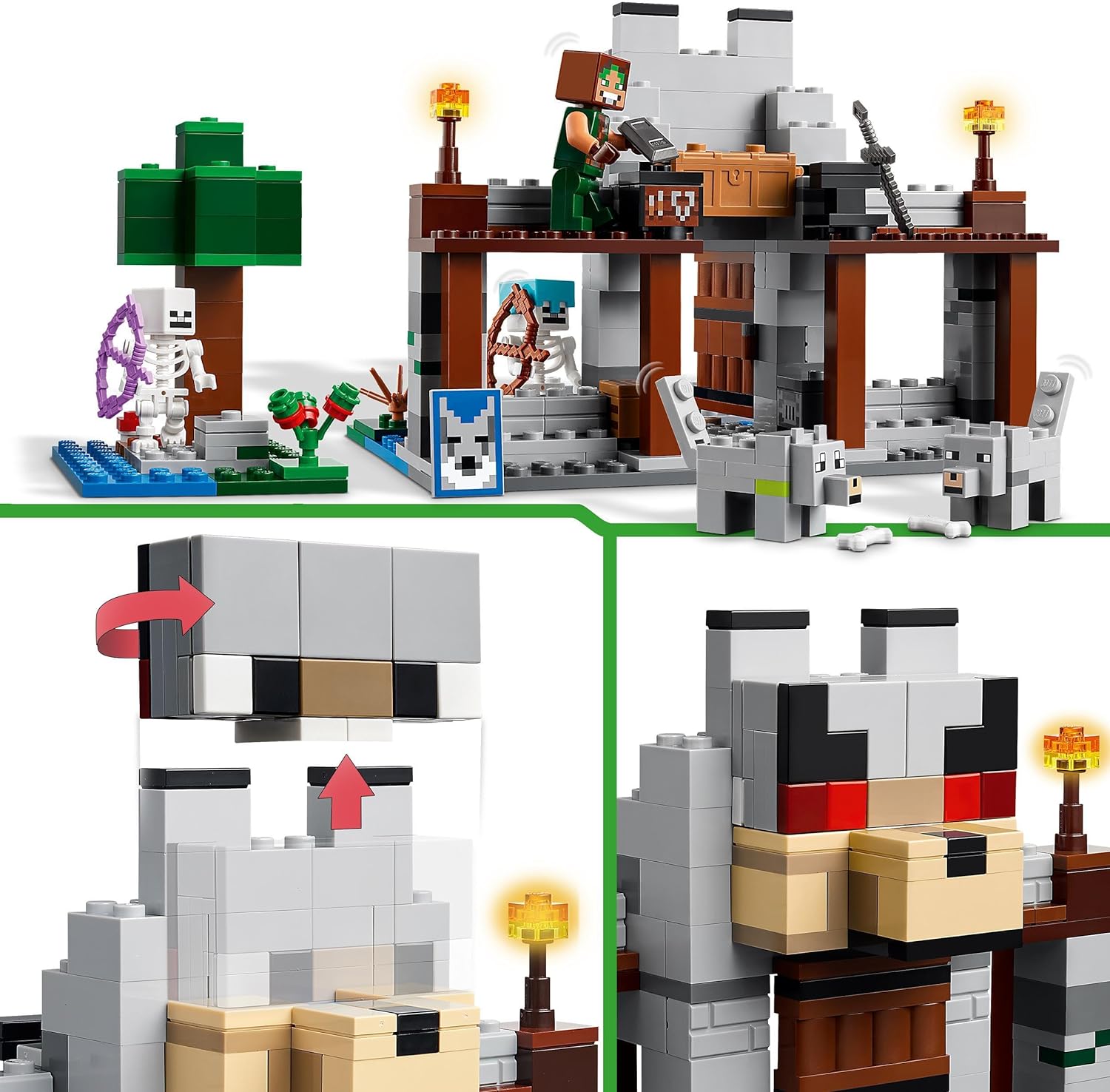 LEGO Minecraft The Wolf Stronghold Fortress Set, Building Toy for 8 Plus Year Old boys & Girls, Incudes Crafting Table, 2 Skeleton and Wolf Figures for Castle Action, Birthday Gift for Kids 21261