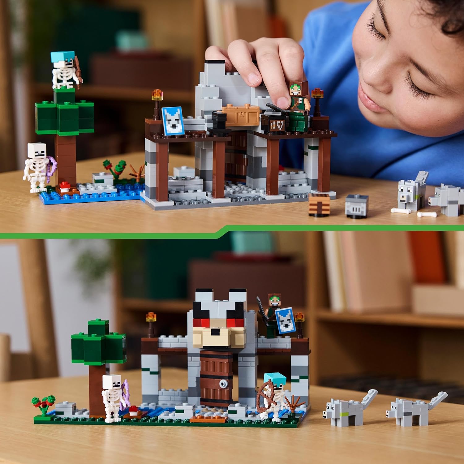 LEGO Minecraft The Wolf Stronghold Fortress Set, Building Toy for 8 Plus Year Old boys & Girls, Incudes Crafting Table, 2 Skeleton and Wolf Figures for Castle Action, Birthday Gift for Kids 21261