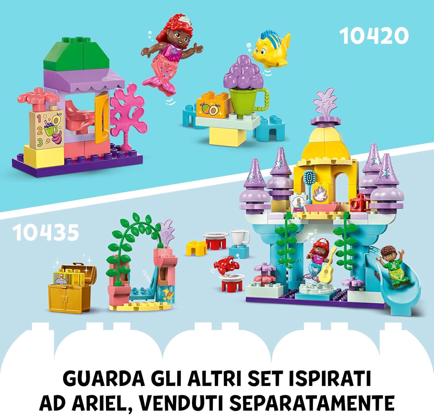 LEGO DUPLO | Disney Ariel and Flounder’s Café Stand, The Little Mermaid Building Toy for Kids, Girls & Boys Age 2, Toddler Learning Toys with Pretend Food, Educational Bricks Set, Birthday Gift 10420