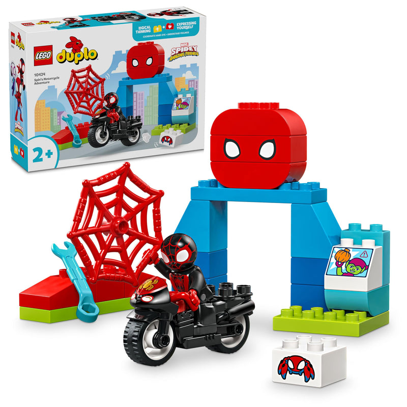 LEGO DUPLO Marvel Spin’s Motorcycle Adventure, Creative Set Based on Spidey and His Amazing Friends TV Show, Toddler Learning Toy with Motorbike, Gifts for 2 Plus Year Old Boys & Girls 10424