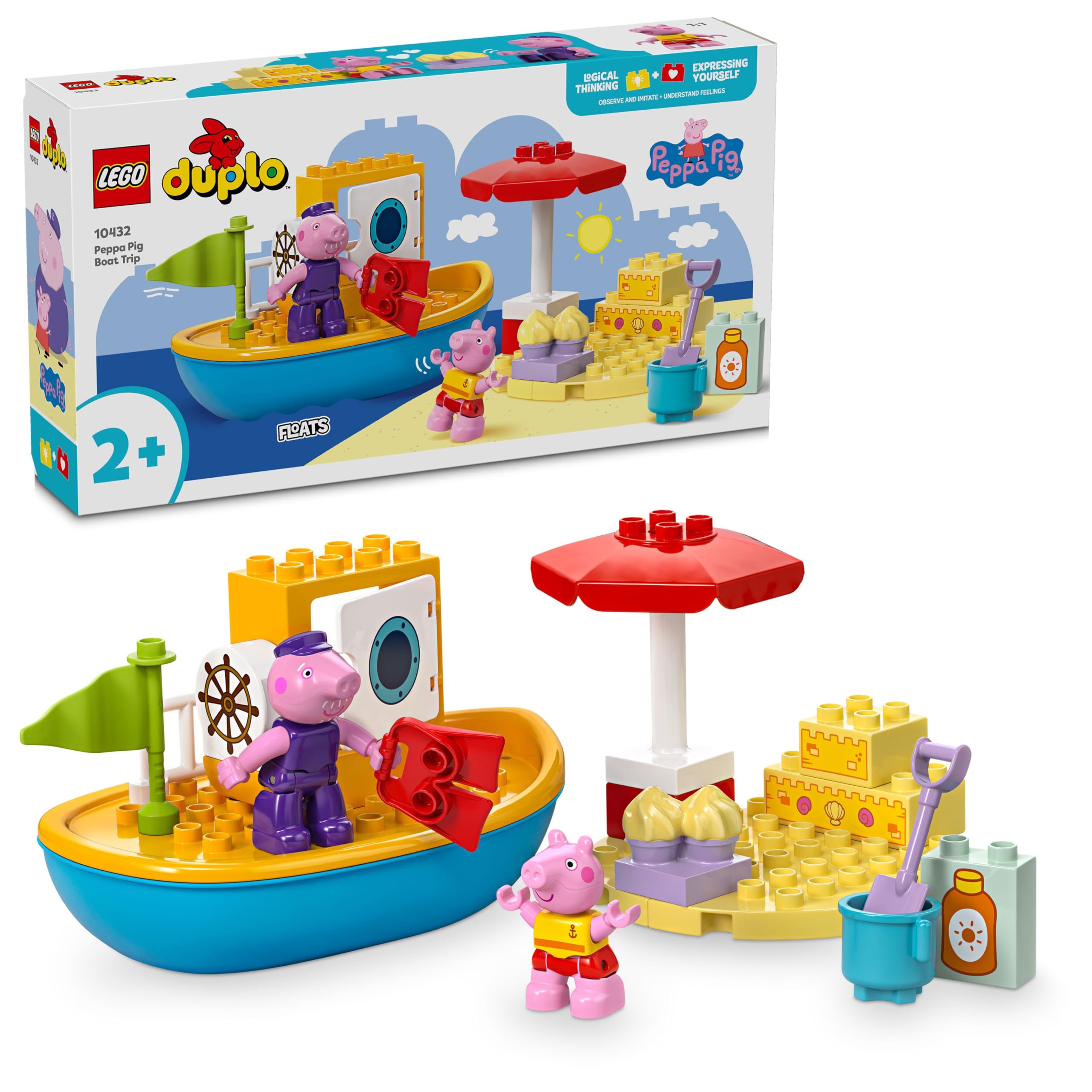 LEGO DUPLO Peppa Pig Boat Trip Toy, Early Development and Activity Toddler Toys with 2 Figures, Summer Bricks Set, Gift Idea for 2 Plus Year Old Girls & Boys 10432