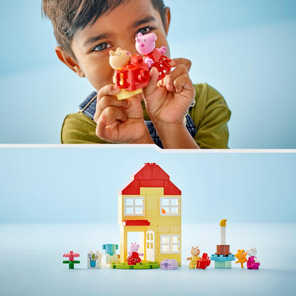 LEGO DUPLO Peppa Pig Birthday House Playset, Toddler Learning Toys for 2 Plus Year Old Girls & Boys with 3 Figures Incl. Pedro Pony and Suzy Sheep, plus Peppa's Teddy, Gift Idea 10433