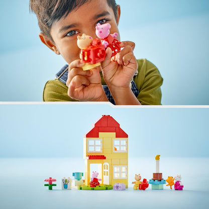 LEGO DUPLO Peppa Pig Birthday House Playset, Toddler Learning Toys for 2 Plus Year Old Girls & Boys with 3 Figures Incl. Pedro Pony and Suzy Sheep, plus Peppa's Teddy, Gift Idea 10433