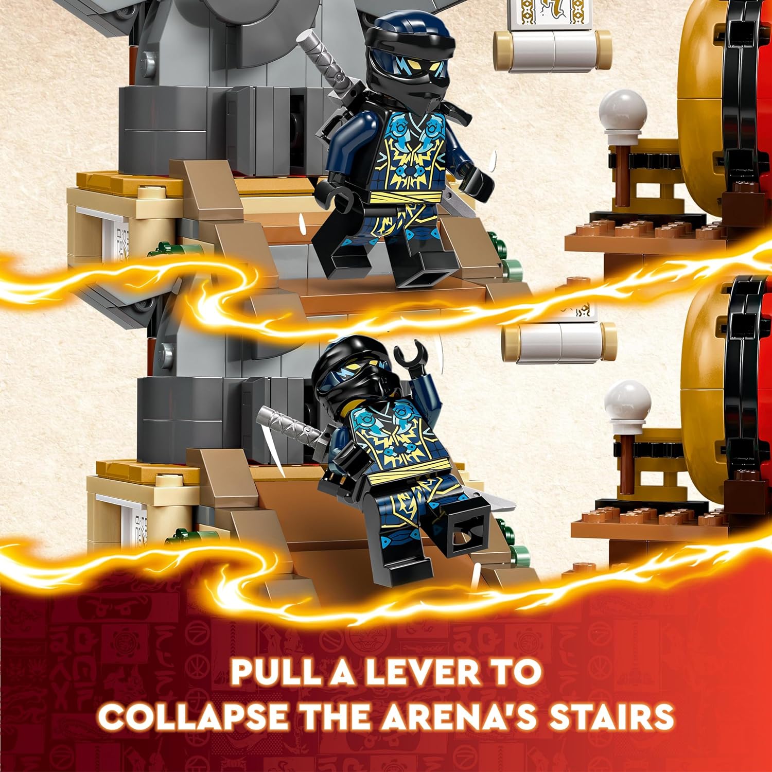 LEGO NINJAGO Tournament Battle Arena Set, Ninja Adventure Toys for 7 Plus Year Old Boys & Girls, with 6 Minifigures including Characters Jay and Kai, Dragons Rising Birthday Gift for Kids 71818