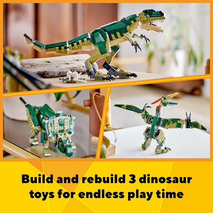 LEGO Creator 3in1 T. rex to Triceratops to Pterodactyl Toys, Dinosaur Figures for 9 Plus Year Old Boys & Girls, Posable Dino Toy Model Building Set, Birthday Gift Idea for Kids 31151