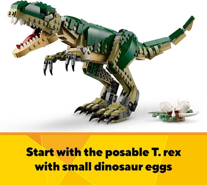 LEGO Creator 3in1 T. rex to Triceratops to Pterodactyl Toys, Dinosaur Figures for 9 Plus Year Old Boys & Girls, Posable Dino Toy Model Building Set, Birthday Gift Idea for Kids 31151