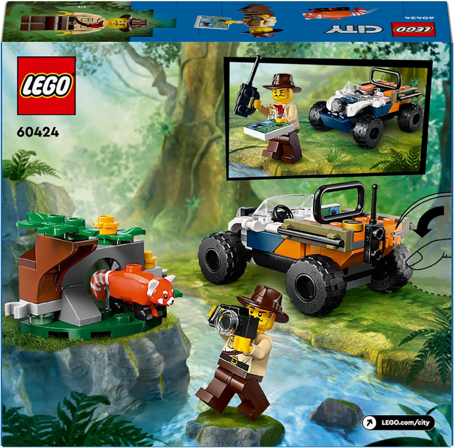 LEGO City Jungle Explorer ATV Red Panda Mission Vehicle Building Toy for 6 Plus Year Old Kids, Boys and Girls, Off-Road Adventure Jeep with Minifigure and Animal Figure, Gift Idea 60424