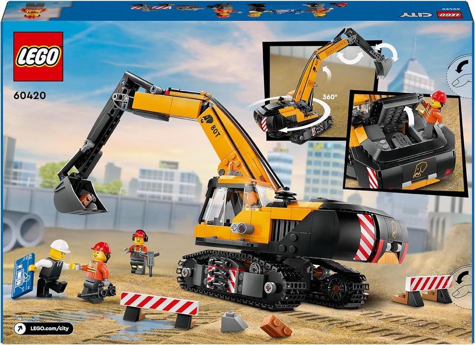 LEGO City Yellow Construction Excavator Toy Digger for 8 Plus Year Old Boys, Girls & Kids, Vehicle Set with Driver, Worker and Architect Minifigures for Fun Role Play, Birthday Gift Idea 60420