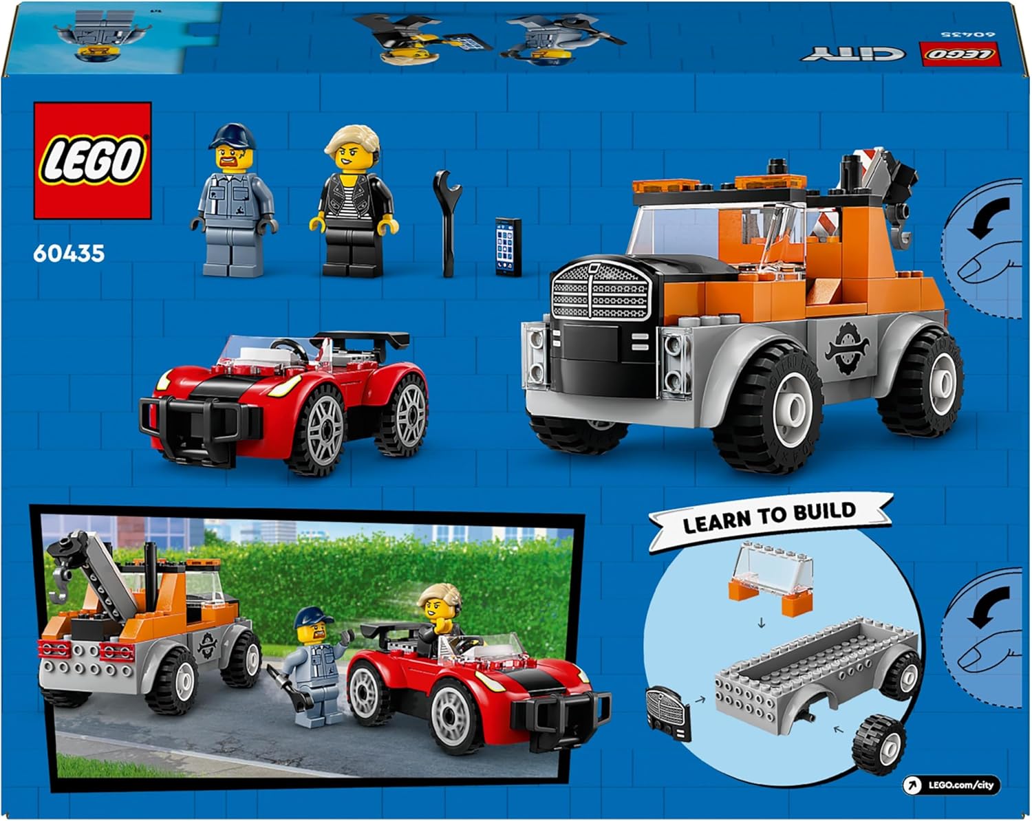 LEGO City Tow Truck and Sports Car Repair Vehicle Toy Set for 4 Plus Year Old Boys & Girls, with 2 Minifigures and Accessories Including a Cochlear Implant, Creative Gift Idea 60435