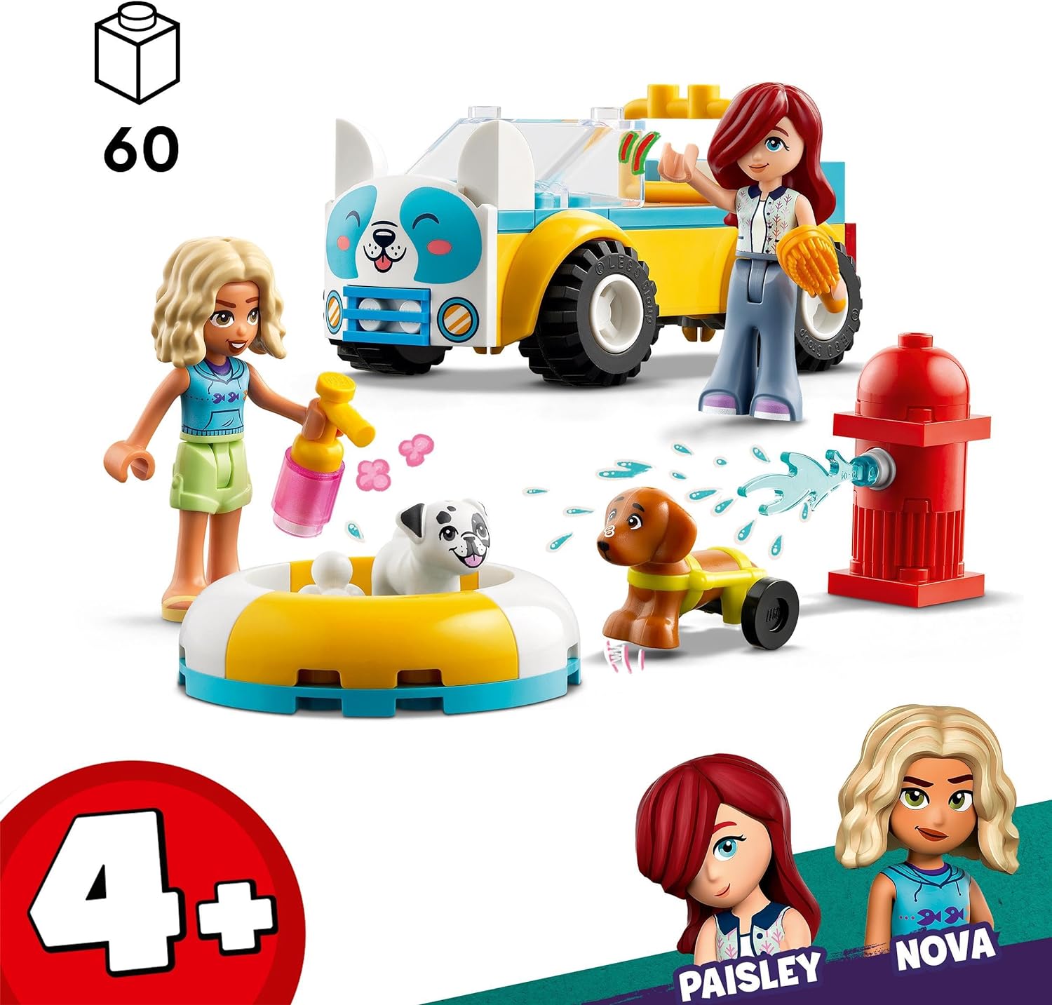 LEGO Friends Dog-Grooming Car Toy, Vehicle Playset, Animal and Nature Pretend Play Toy for 4 Plus Year Old Girls, Boys & Kids, 2 Mini-Doll Characters and 2 Dog Figures, Birthday Gift Idea 42635