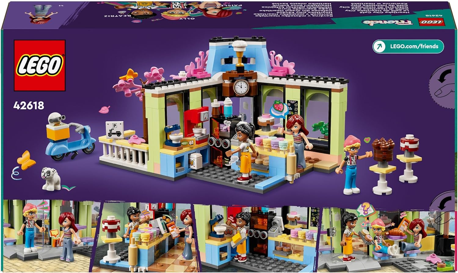 LEGO Friends Heartlake City Café Toy for Kids, Bakery Building Set, Birthday Gift Idea for 6 Plus Year Old Girls and Boys, with 3 Mini-Dolls and a Dog Figure 42618