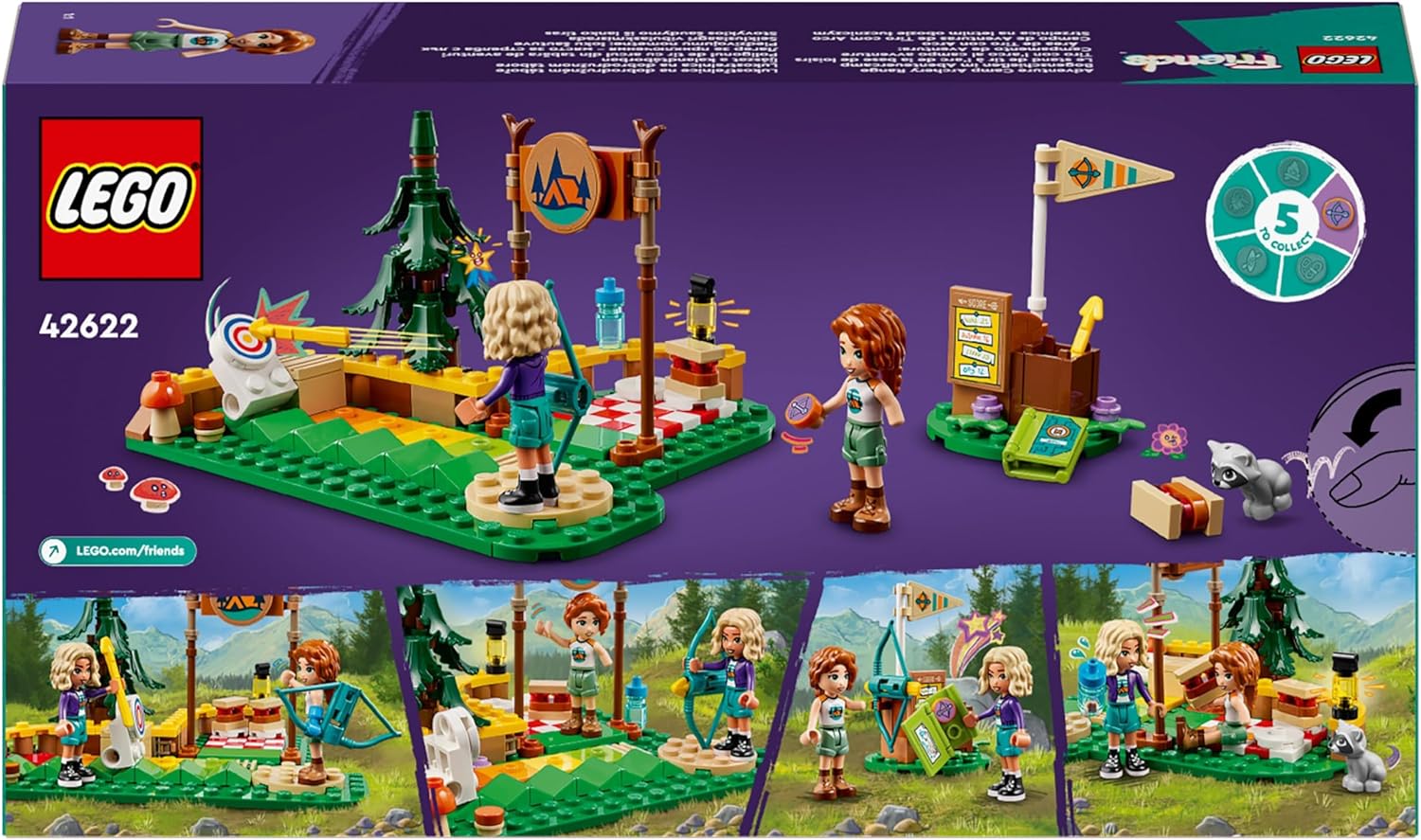 LEGO Friends Adventure Camp Archery Range Set, Building Toy for 6 Plus Year Old Girls, Boys & Kids, with Toy Bow and Arrows, 2 Mini-Dolls, a Raccoon Figure and Accessories, Birthday Gift Idea 42622