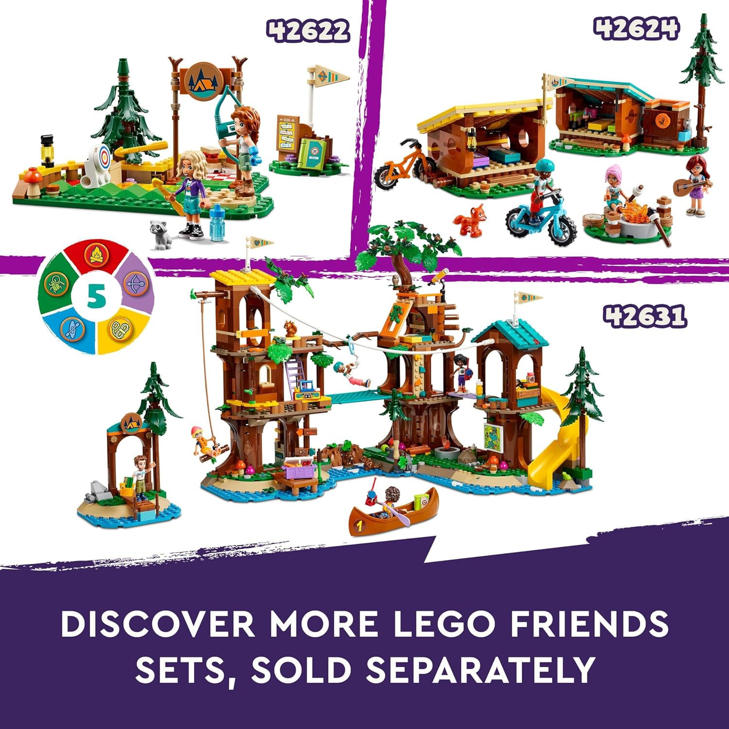 LEGO Friends Adventure Camp Water Sports Building Toy for Kids, Role-Play Gift Idea for 7 Plus Year Old Girls and Boys, with 3 Mini-Doll Characters and a Bear Figure, Educational Set 42626